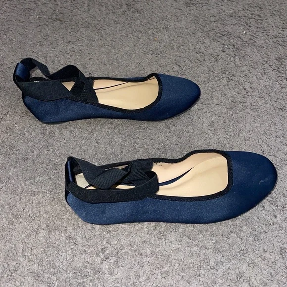Navy Blue Satin Ballet Flat Shoes - Picture 5 of 7
